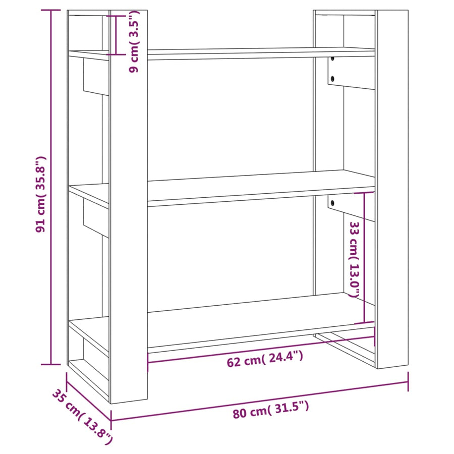 Boekenkast/Kamerscherm 80X35X9 Cm Massief Grenenhout Naturel