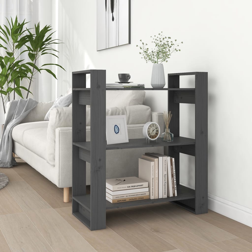 Boekenkast/Kamerscherm 80X35X9 Cm Massief Grenenhout Grijs