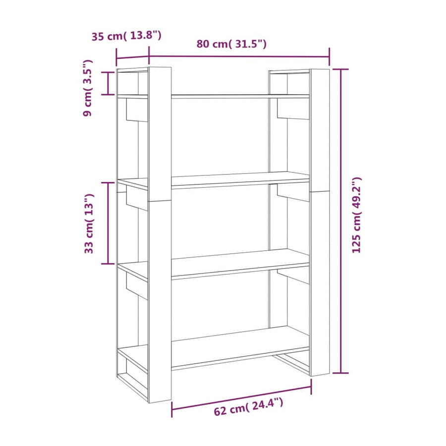 Boekenkast/Kamerscherm 80X35X25 Cm Massief Grenenhout Grijs