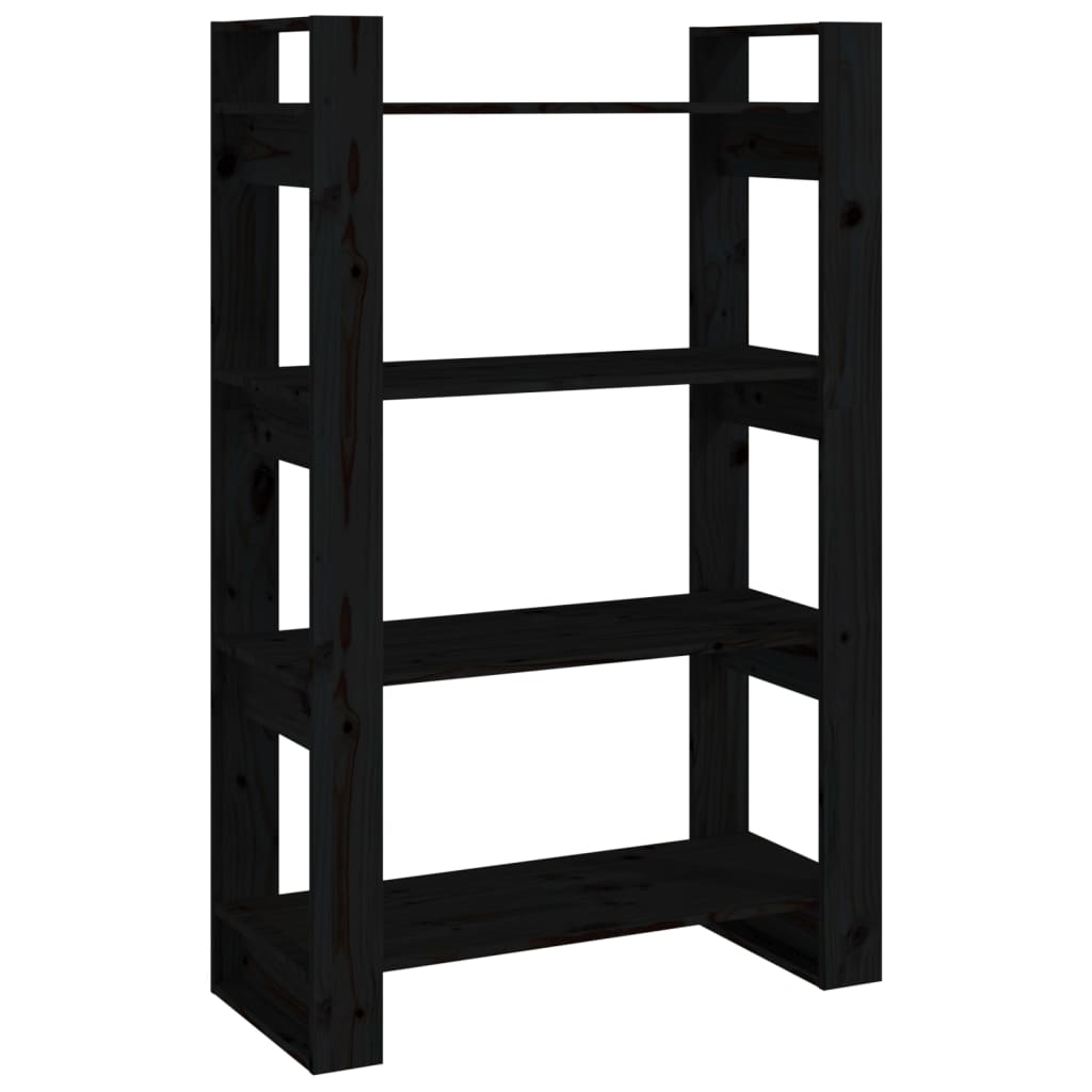 Boekenkast/kamerscherm 80x25x125 cm massief grenenhout zwart Zwart