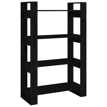 Boekenkast/kamerscherm 80x25x125 cm massief grenenhout zwart Zwart
