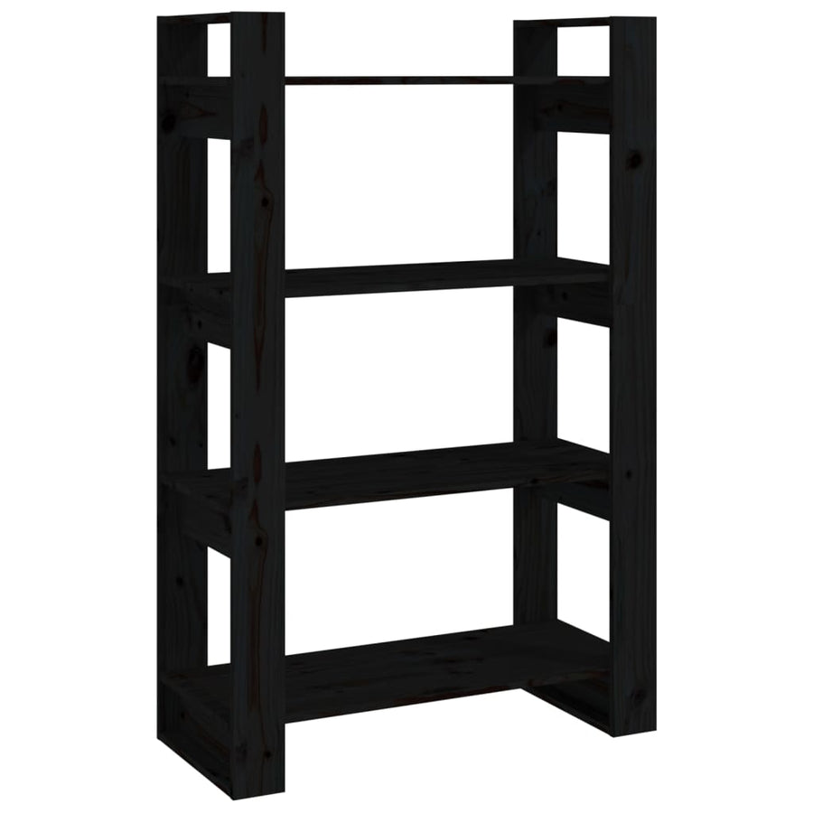 Boekenkast/kamerscherm 80x25x125 cm massief grenenhout zwart Zwart