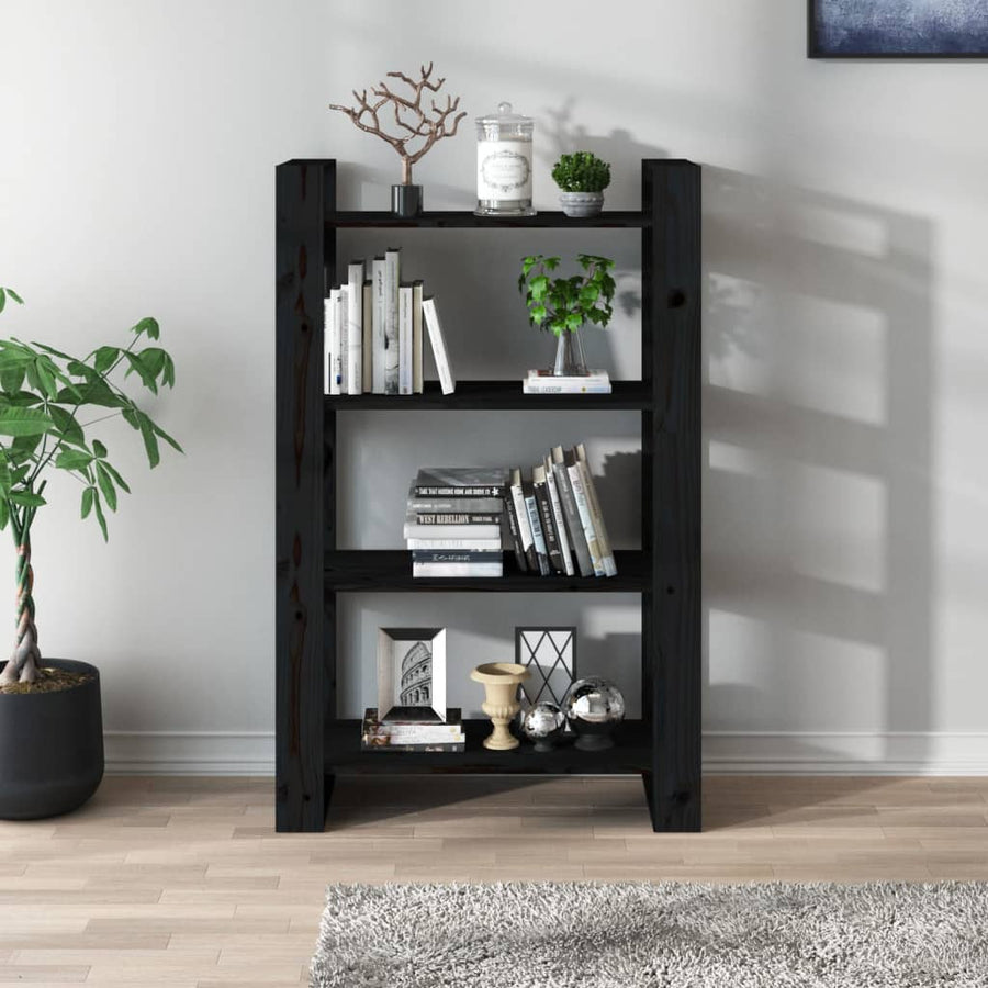 Boekenkast/kamerscherm 80x25x125 cm massief grenenhout zwart Zwart