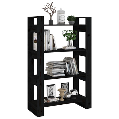 Boekenkast/kamerscherm 80x25x125 cm massief grenenhout zwart Zwart