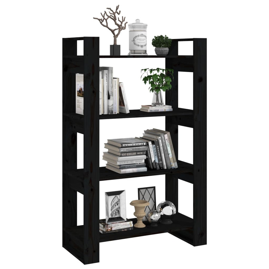 Boekenkast/kamerscherm 80x25x125 cm massief grenenhout zwart Zwart