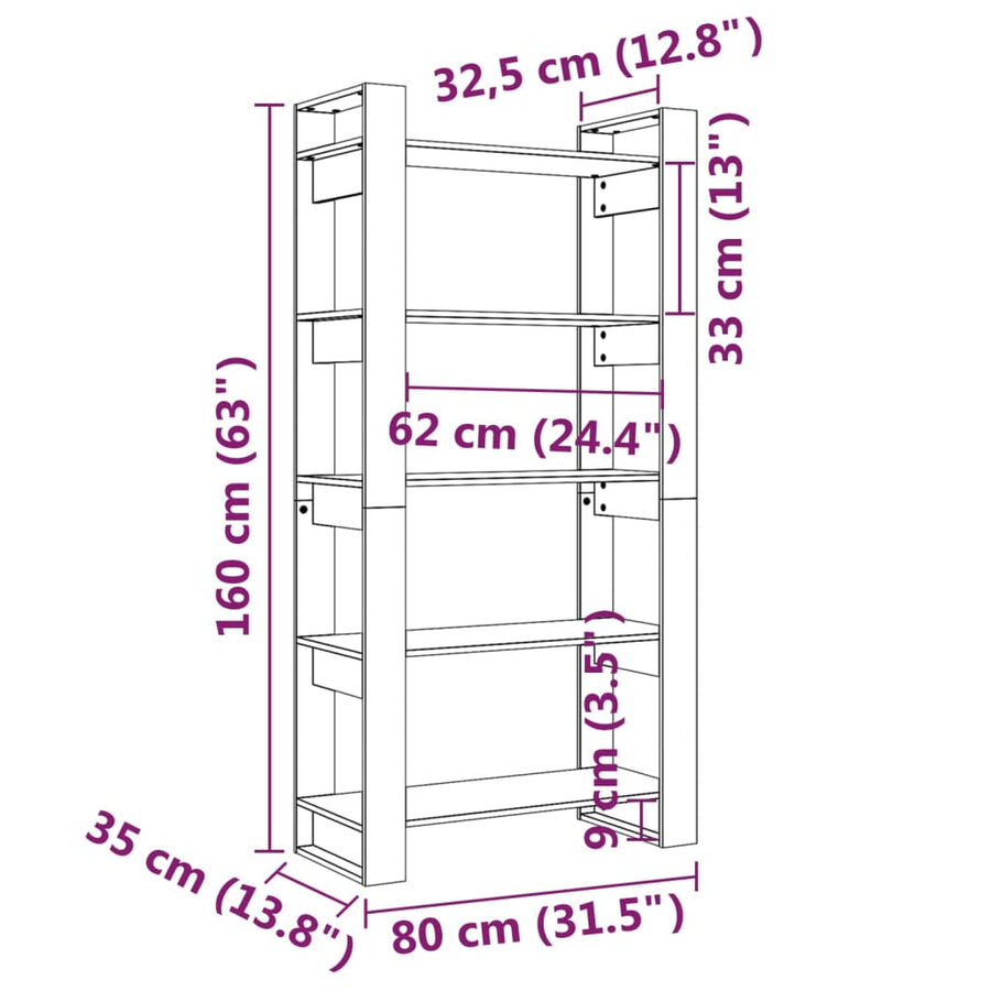 Boekenkast/Kamerscherm 80X35X60 Cm Massief Hout Grijs