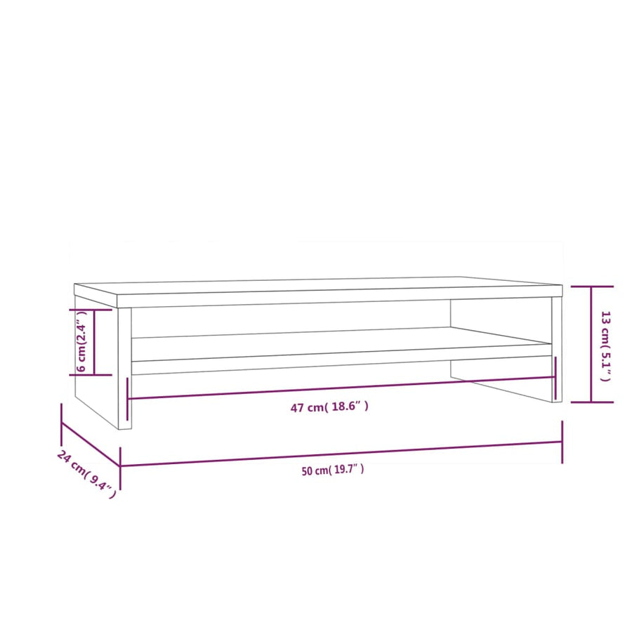 Monitorstandaard 50X24X3 Cm Massief Grenenhout Naturel