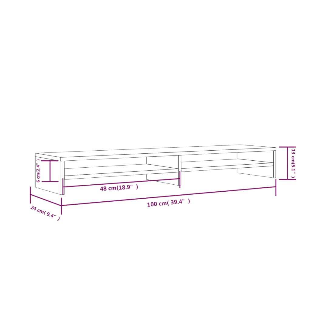 Monitorstandaard 00X24X3 Cm Massief Grenenhout Naturel