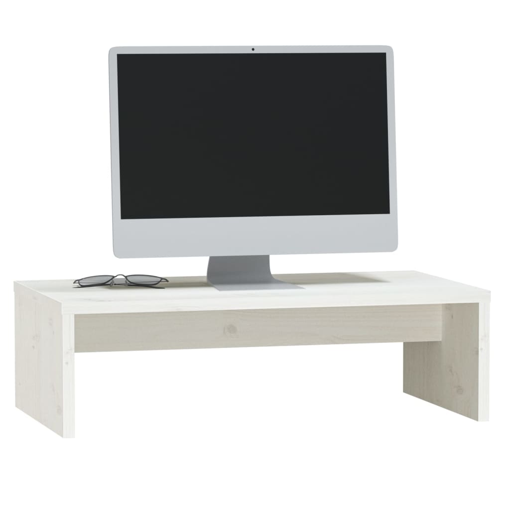 Monitorstandaard 50x27x15 cm massief grenenhout wit Wit