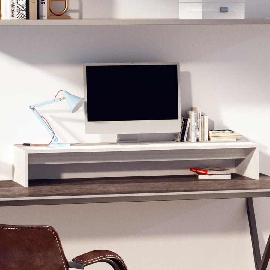 Monitorstandaard 00X27X5 Cm Massief Grenenhout Wit