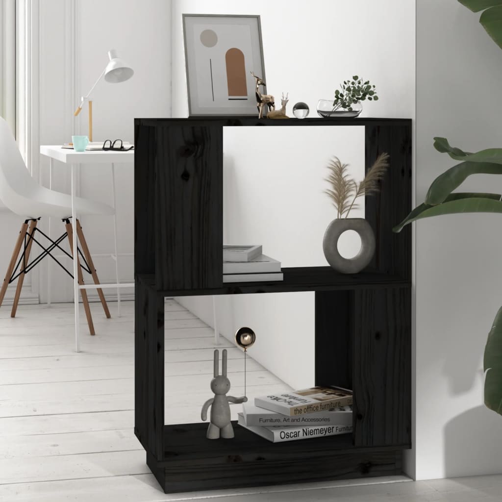 Boekenkast/Kamerscherm 5X25X70 Cm Massief Grenenhout Zwart