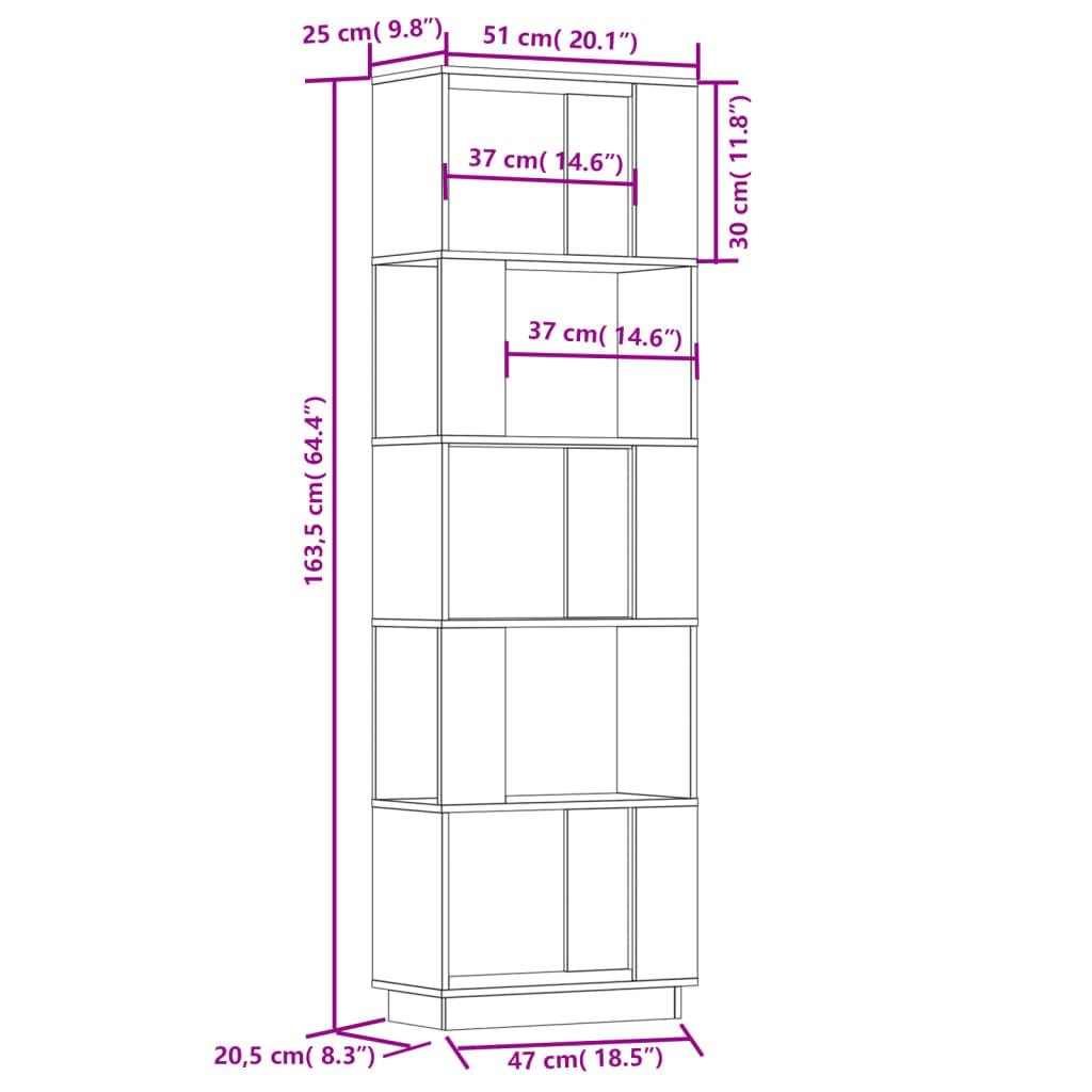 Boekenkast/Kamerscherm 5X25X63,5 Cm Massief Grenenhout Naturel