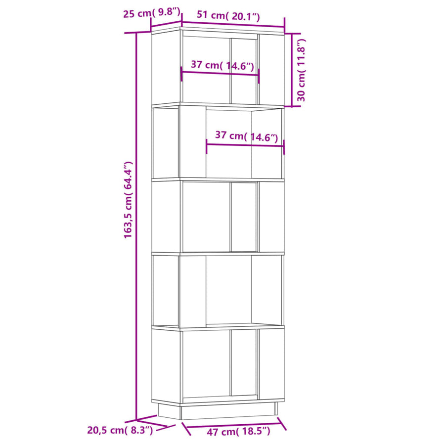Boekenkast/Kamerscherm 5X25X63,5 Cm Massief Grenenhout Naturel