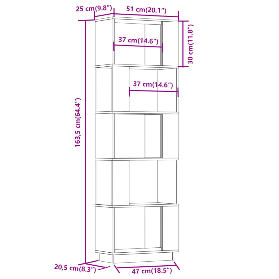 Boekenkast/Kamerscherm 51X25X163,5 Cm Massief Grenenhout Wit