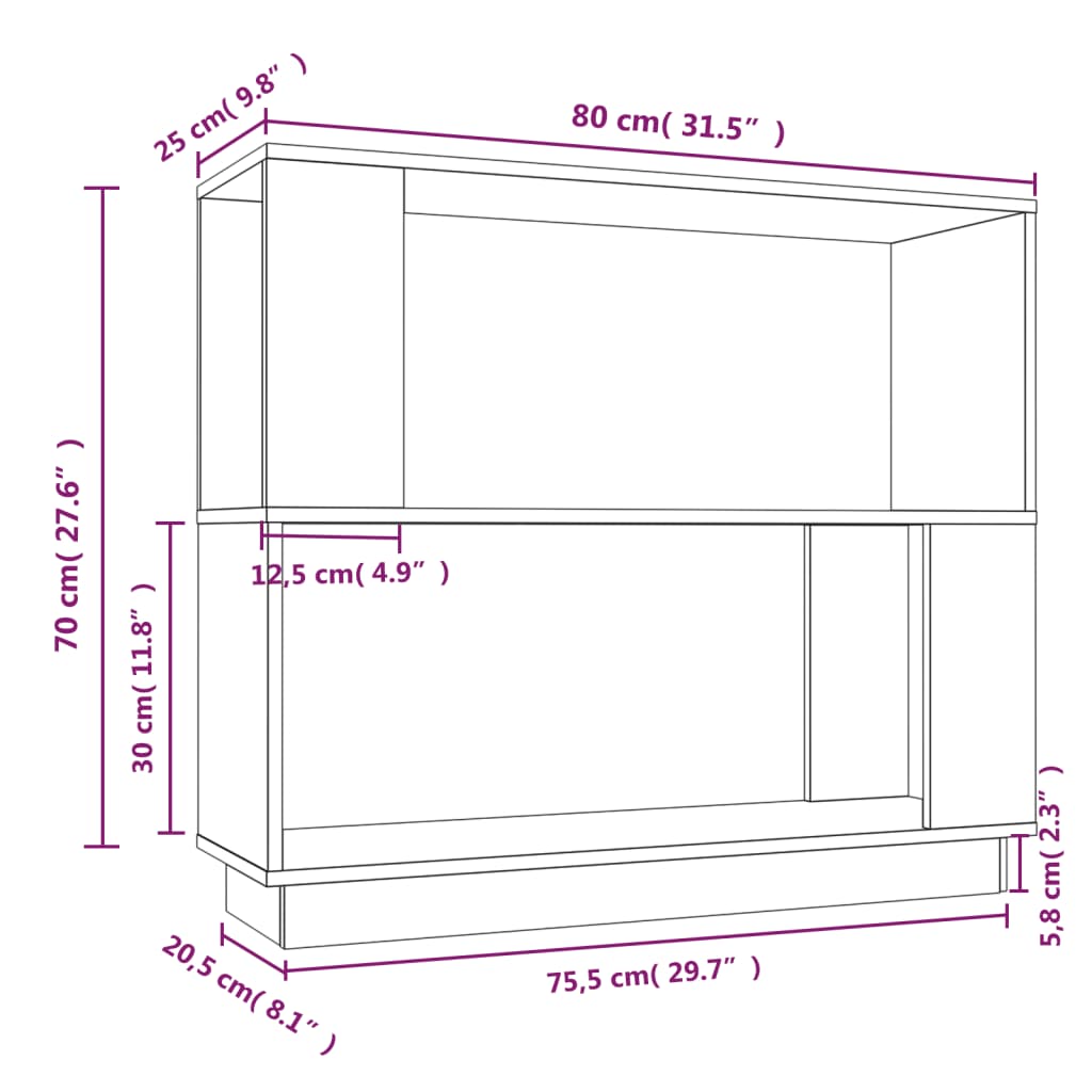 Boekenkast/Kamerscherm 80X25X70 Cm Massief Grenenhout Wit
