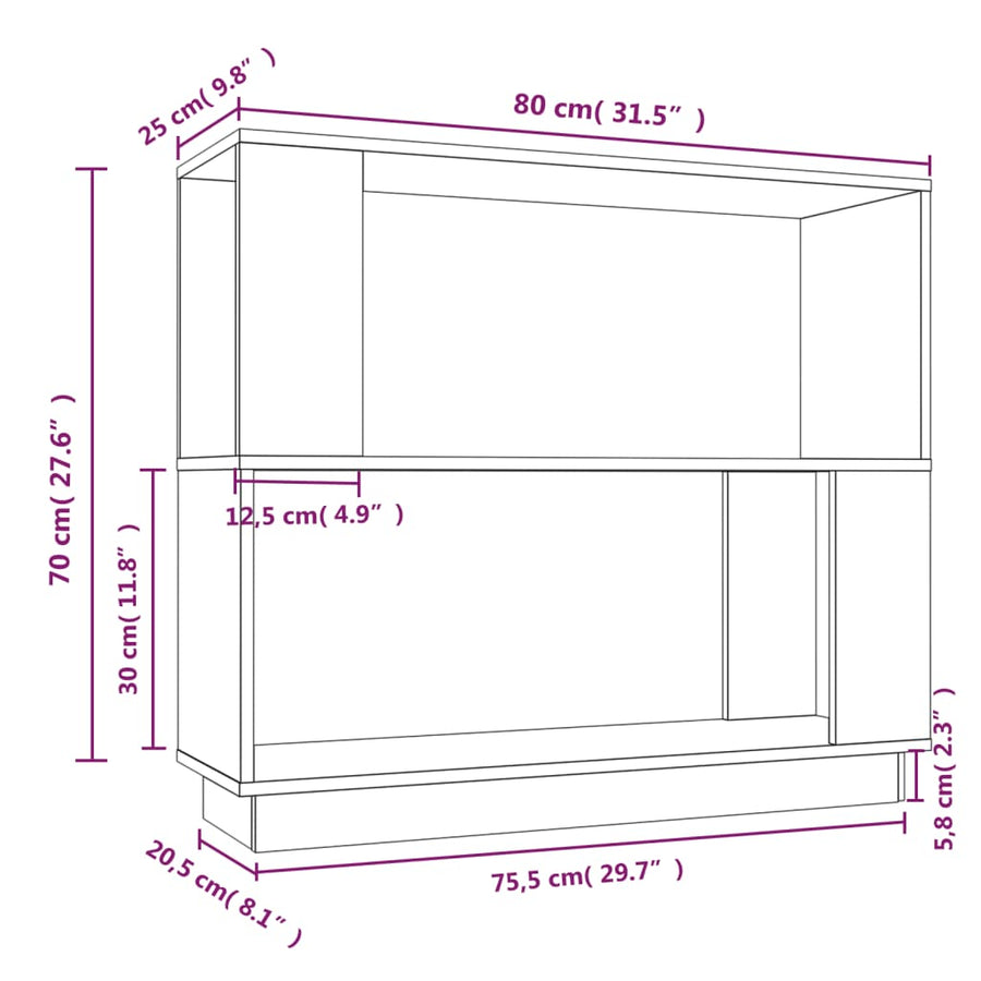 Boekenkast/Kamerscherm 80X25X70 Cm Massief Grenenhout Wit