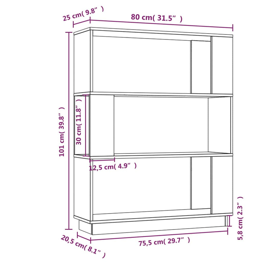 Boekenkast/Kamerscherm 80X25X0 Cm Massief Grenenhout Grijs