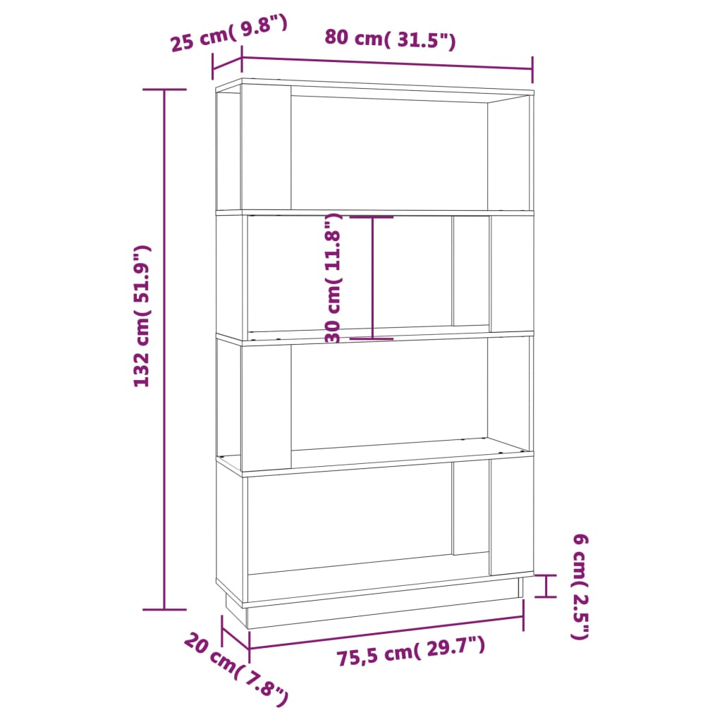 Boekenkast/Kamerscherm 80X25X32 Cm Massief Grenenhout Zwart