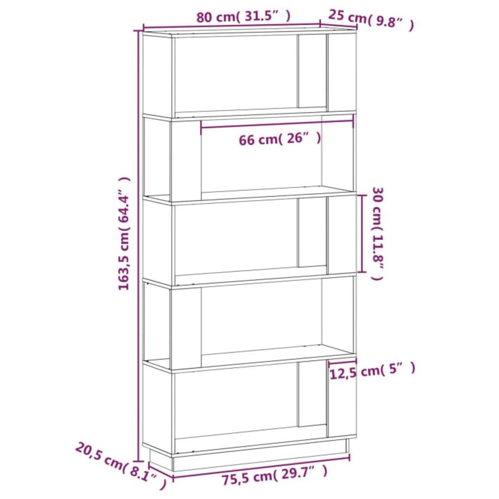 Boekenkast/Kamerscherm 80X25X163,5 Cm Massief Grenenhout Wit