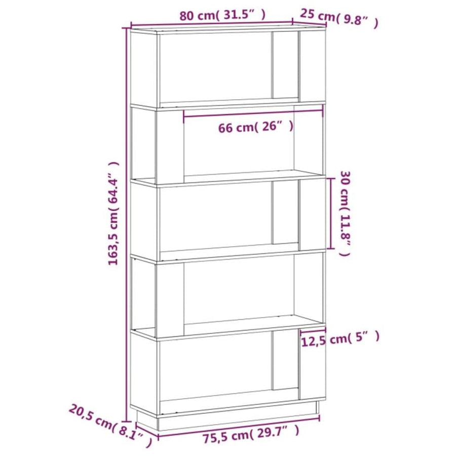 Boekenkast/Kamerscherm 80X25X163,5 Cm Massief Grenenhout Wit