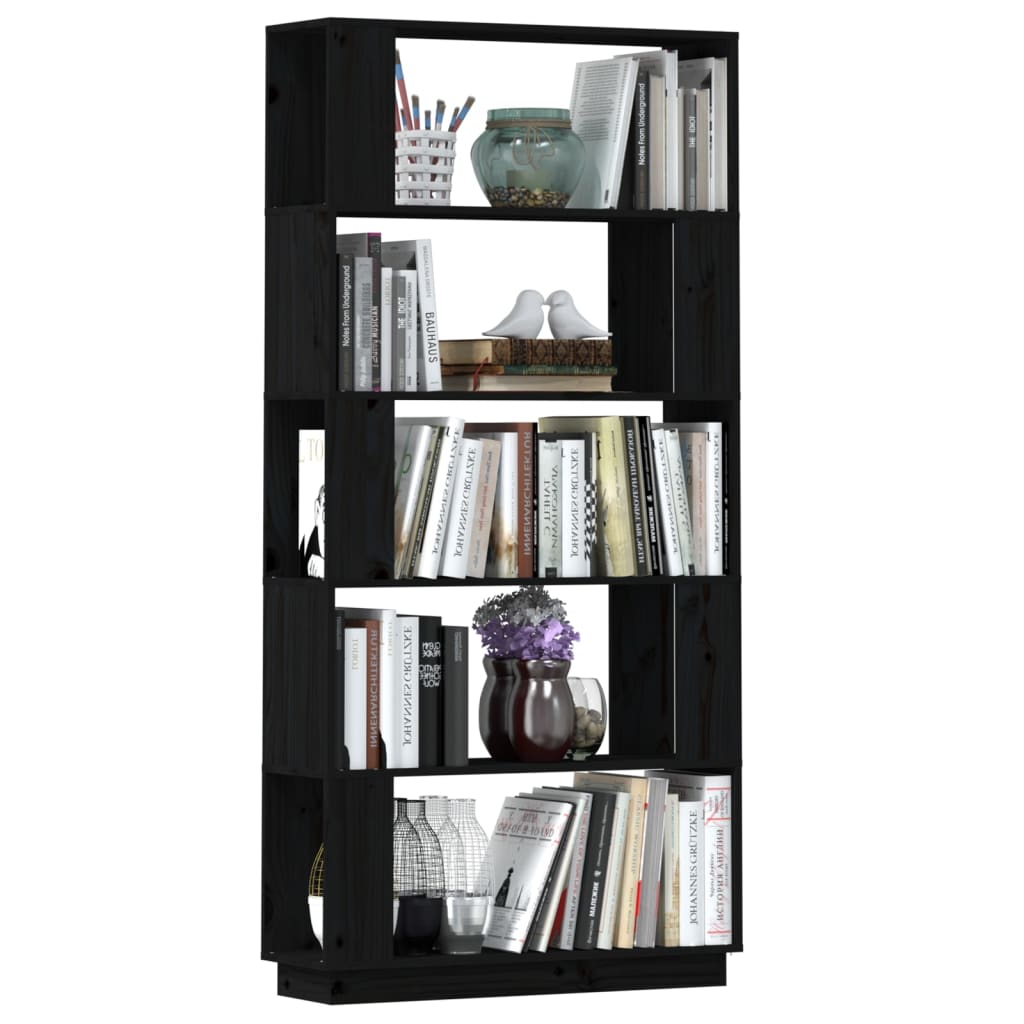 Boekenkast/Kamerscherm 80X25X63,5 Cm Massief Grenenhout Zwart