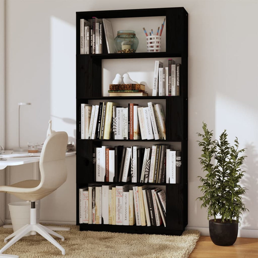 Boekenkast/Kamerscherm 80X25X63,5 Cm Massief Grenenhout Zwart