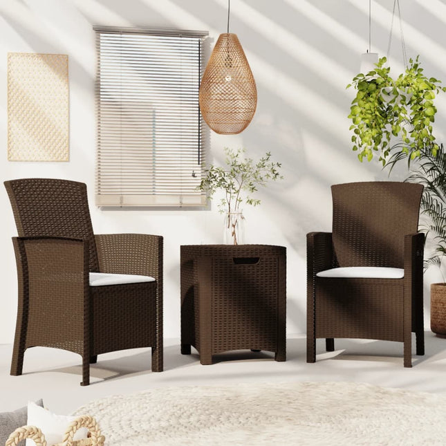 3-Delige Loungeset Met Kussens Pp Rattan Bruin