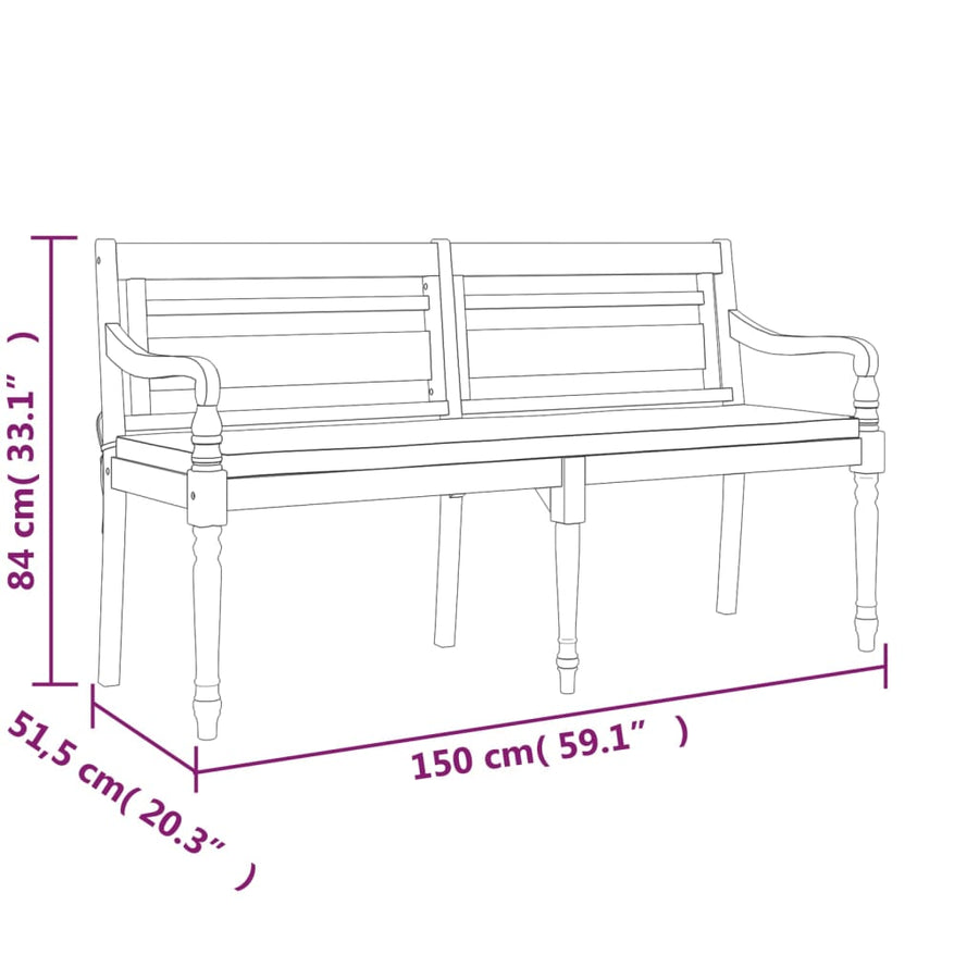 Bankje Batavia Met Kussen Massief Teakhout 150 cm Wit