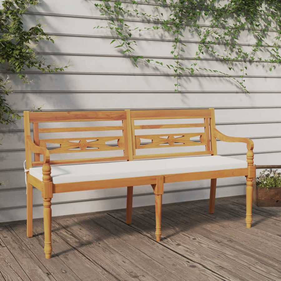 Bankje Batavia Met Kussen Massief Teakhout 150 cm Wit