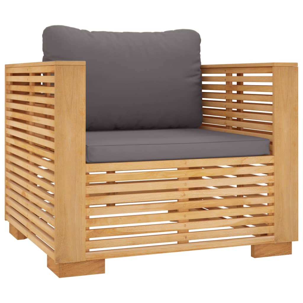 Tuinstoel Met Donkergrijze Kussens Massief Teakhout Donkergrijs Fauteuil