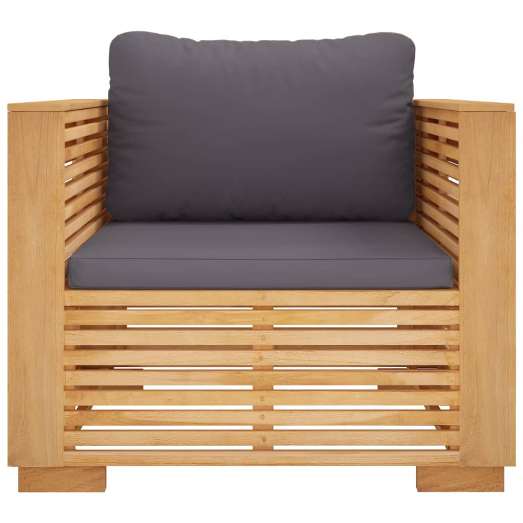 Tuinstoel Met Donkergrijze Kussens Massief Teakhout Donkergrijs Fauteuil