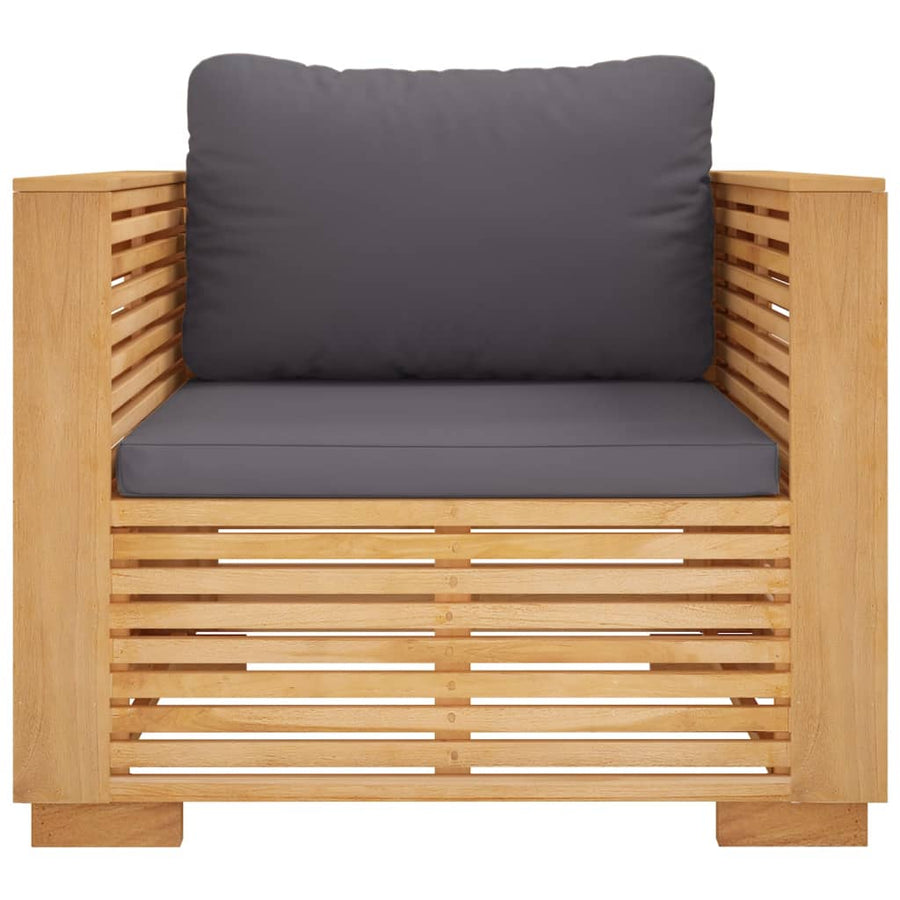 Tuinstoel Met Donkergrijze Kussens Massief Teakhout Donkergrijs Fauteuil