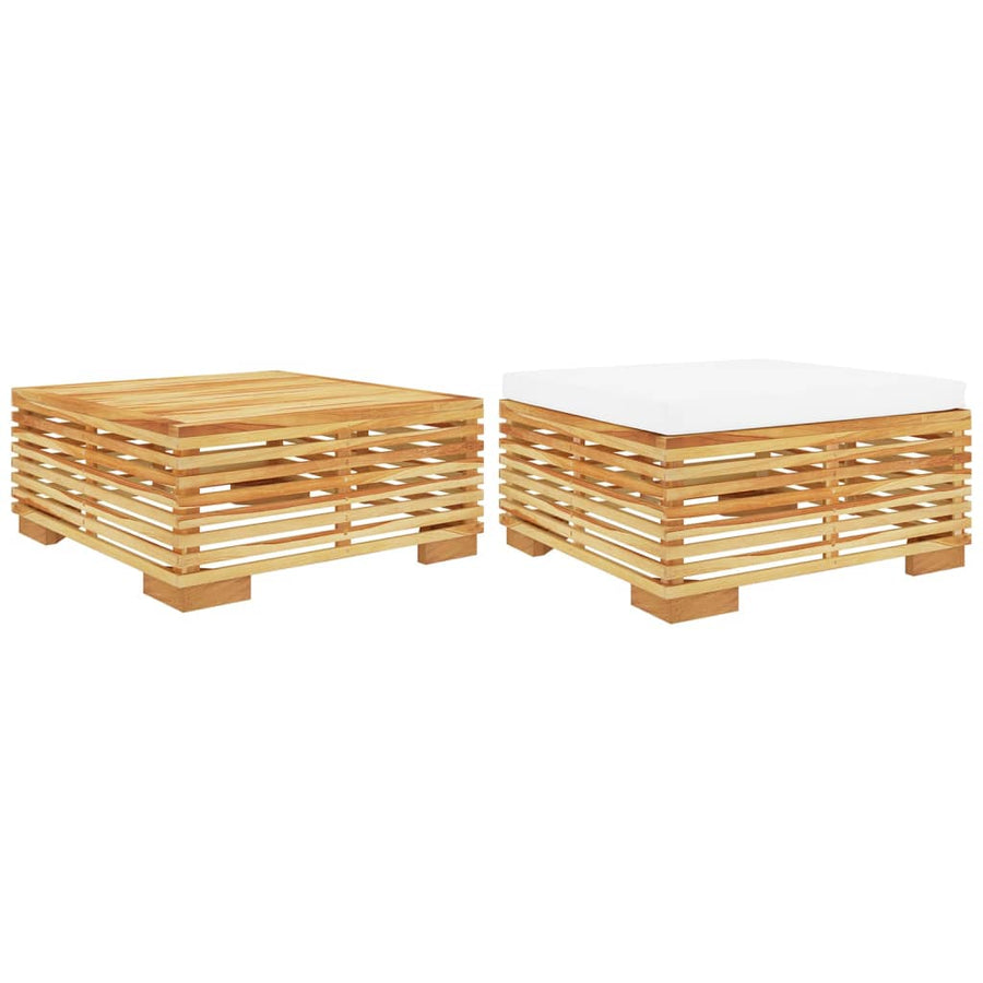 2-Delige Loungeset Massief Teakhout Crème voetensteun + Tafel