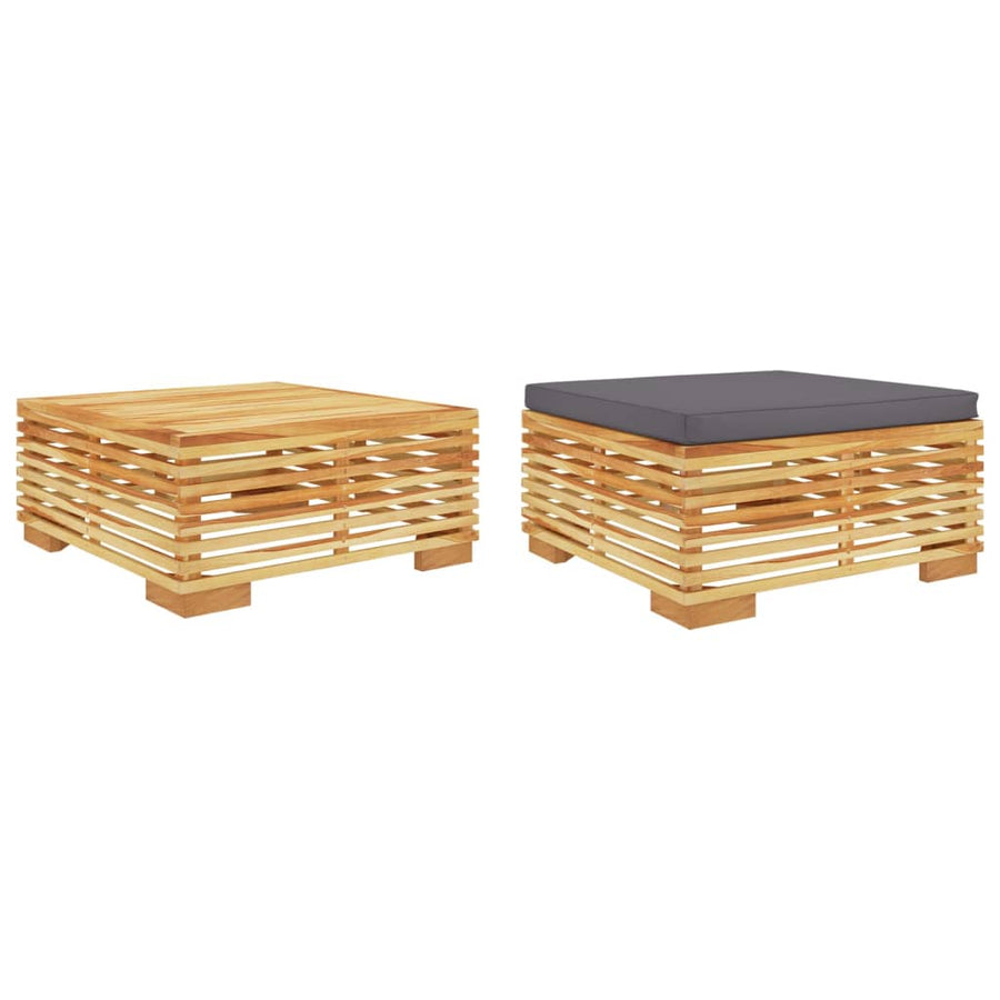 2-Delige Loungeset Massief Teakhout Donkergrijs voetensteun + Tafel