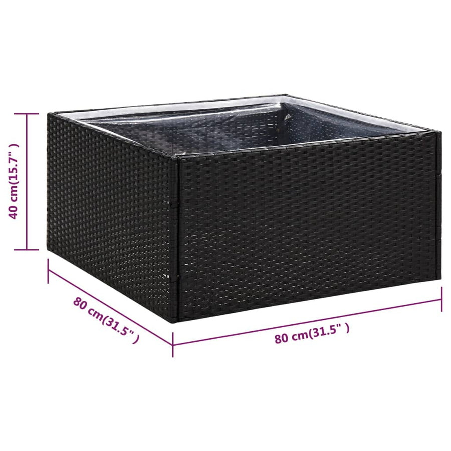 Plantenbak Poly Rattan 80 x 80 x 40 cm Zwart