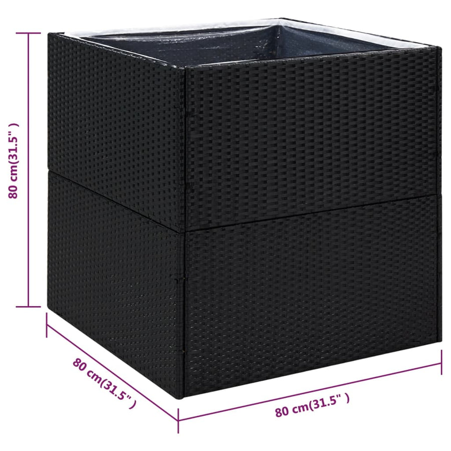 Plantenbak Poly Rattan 80 x 80 x 80 cm Zwart