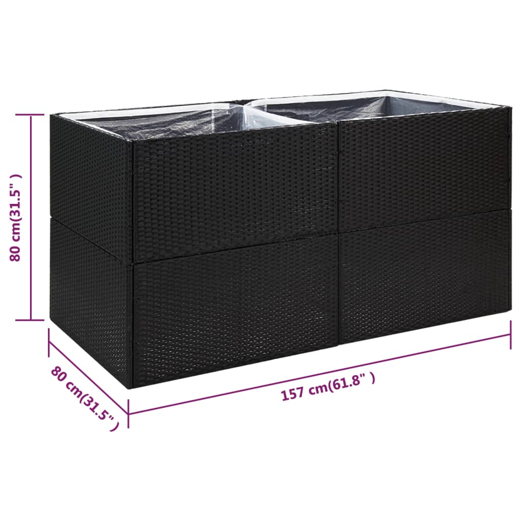 Plantenbak Poly Rattan 157 x 80 x 80 cm Zwart