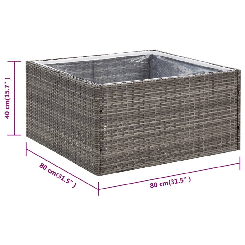 Plantenbak Poly Rattan 80 x 80 x 40 cm Grijs