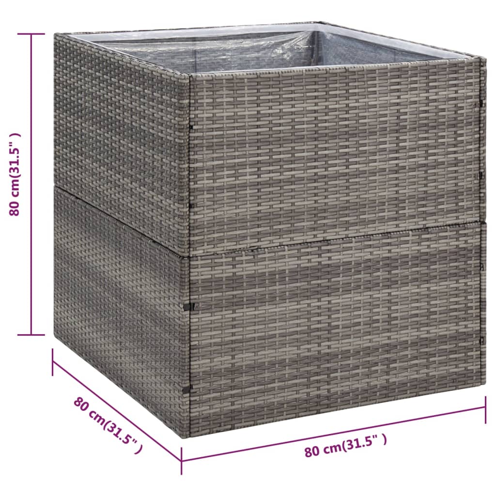 Plantenbak Poly Rattan 80 x 80 x 80 cm Grijs