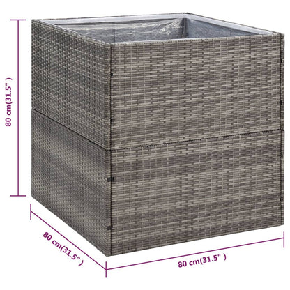 Plantenbak Poly Rattan 80 x 80 x 80 cm Grijs