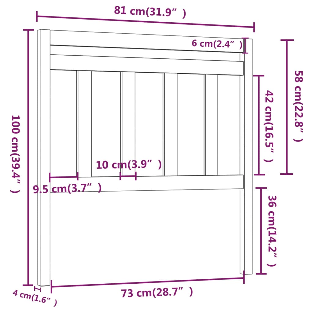 Hoofdbord 8X4X00 Cm Massief Grenenhout 81 x 100 cm Zwart