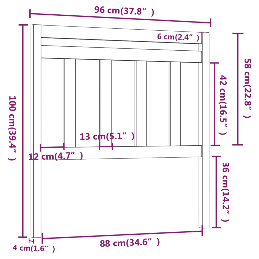 Hoofdbord 96X4X00 Cm Massief Grenenhout 96 x 100 cm Zwart