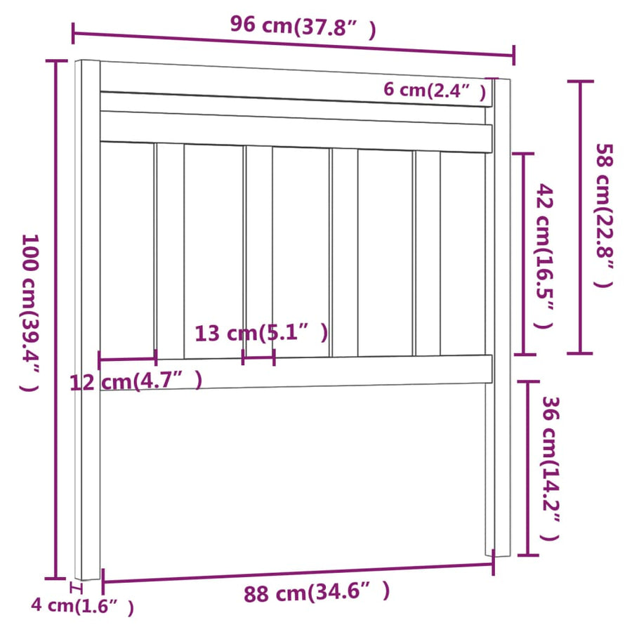 Hoofdbord 96X4X00 Cm Massief Grenenhout 96 x 100 cm Zwart