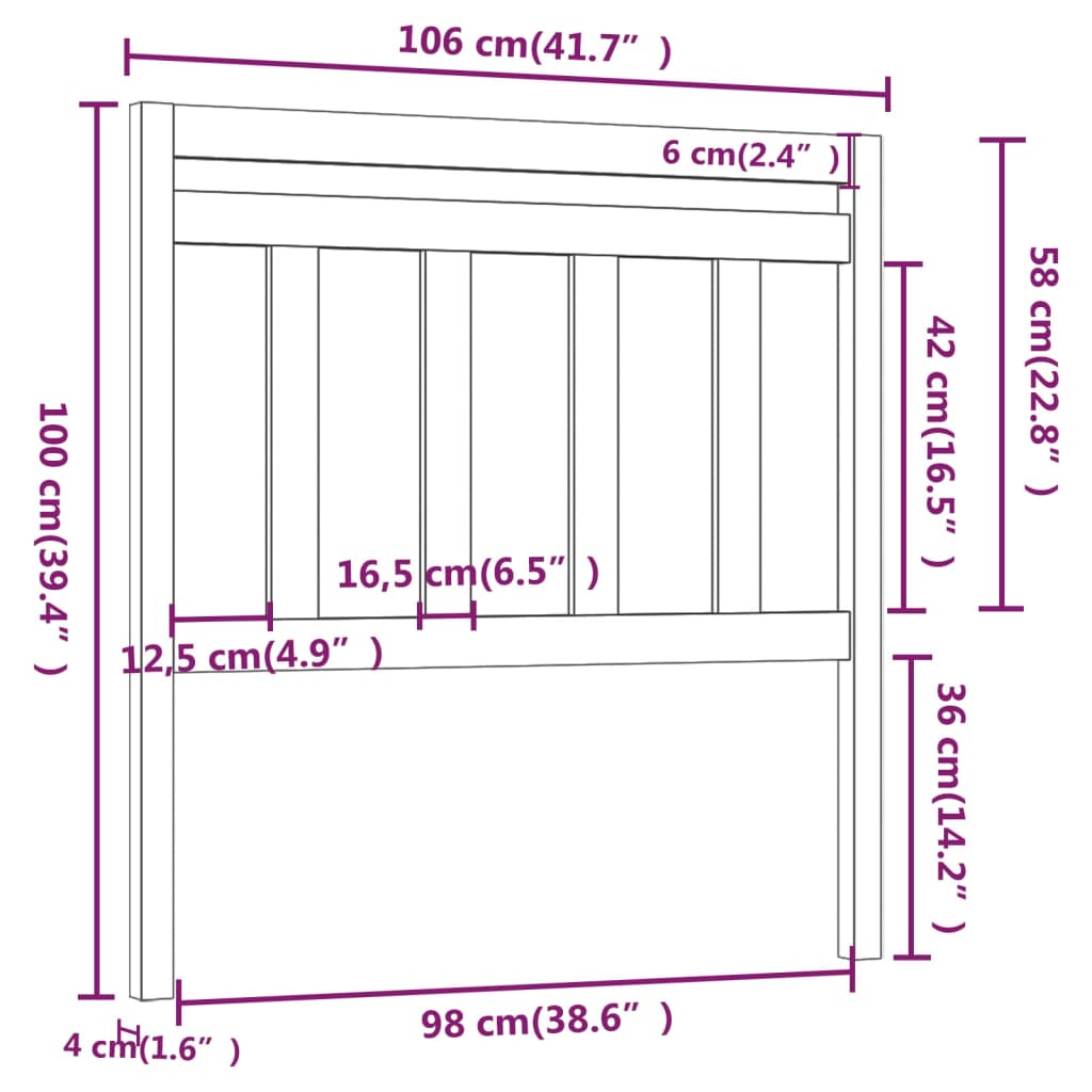 Hoofdbord 06X4X00 Cm Massief Grenenhout 106 x 100 cm Grijs