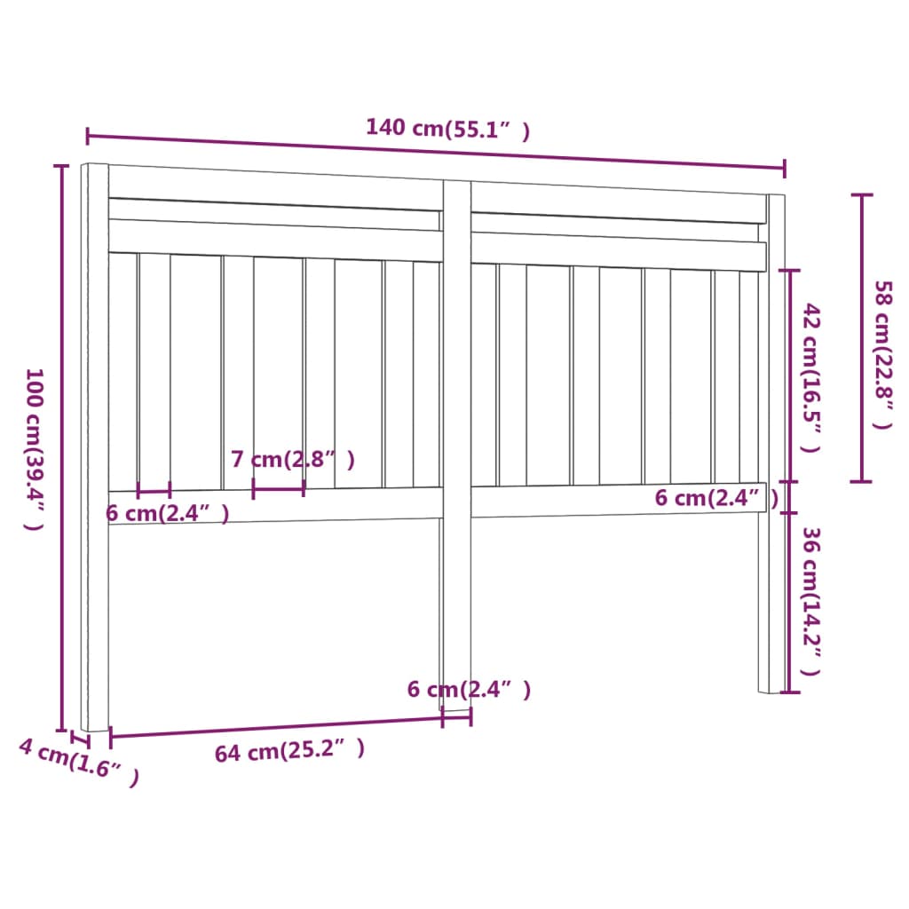 Hoofdbord 40X4X00 Cm Massief Grenenhout 141 x 100 cm Naturel