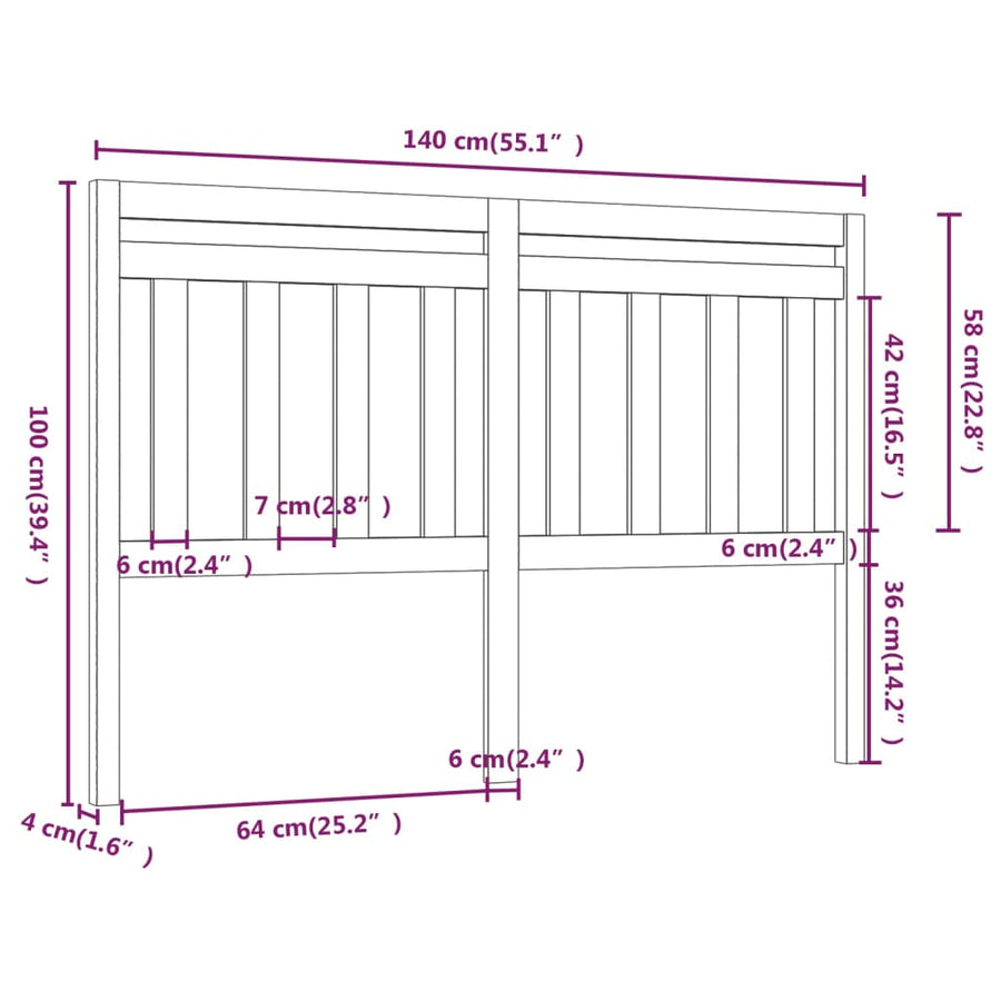 Hoofdbord 40X4X00 Cm Massief Grenenhout 141 x 100 cm Naturel