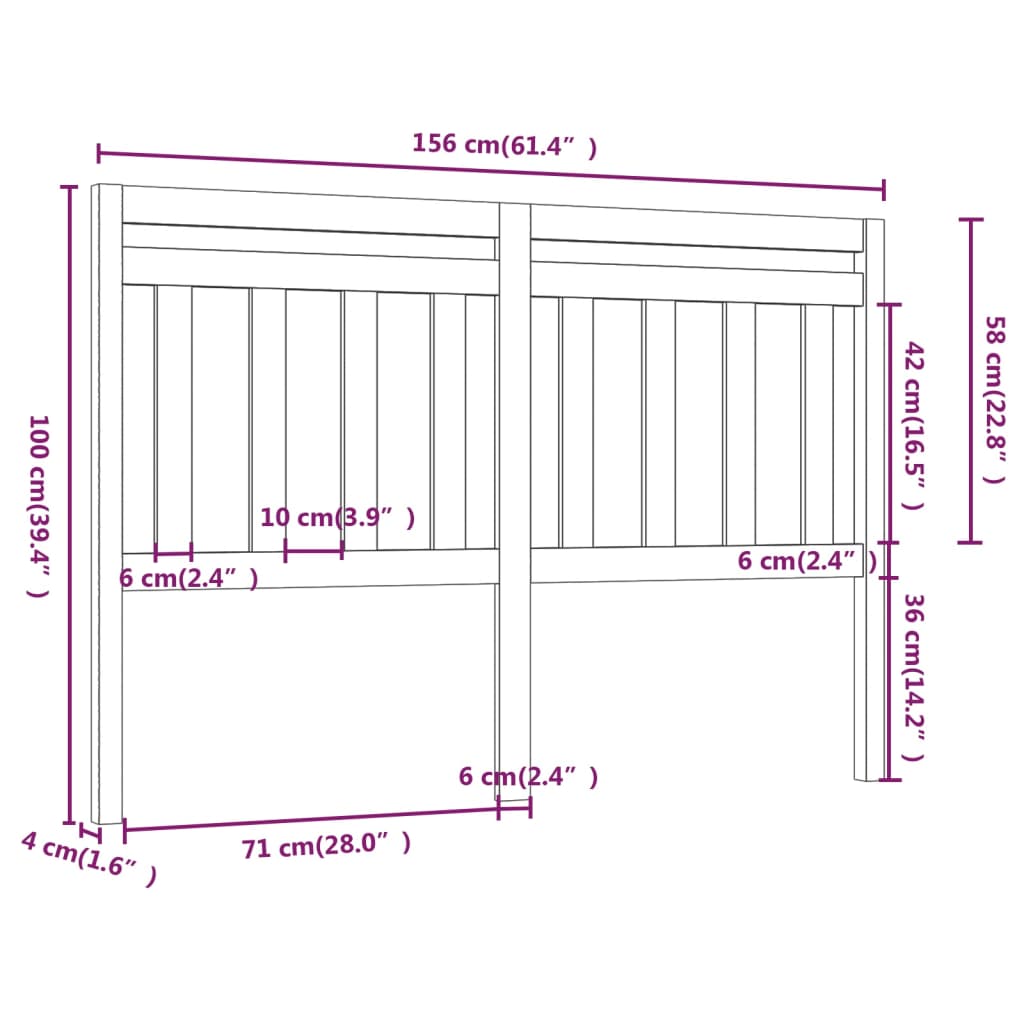 Hoofdbord 156x4x100 cm massief grenenhout wit