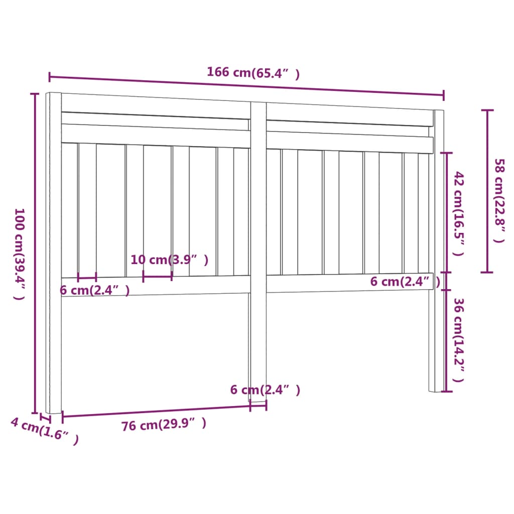 Hoofdbord 66X4X00 Cm Massief Grenenhout 166 x 100 cm Grijs
