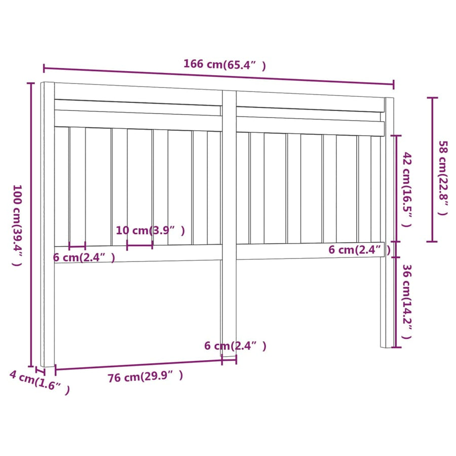 Hoofdbord 66X4X00 Cm Massief Grenenhout 166 x 100 cm Honingbruin