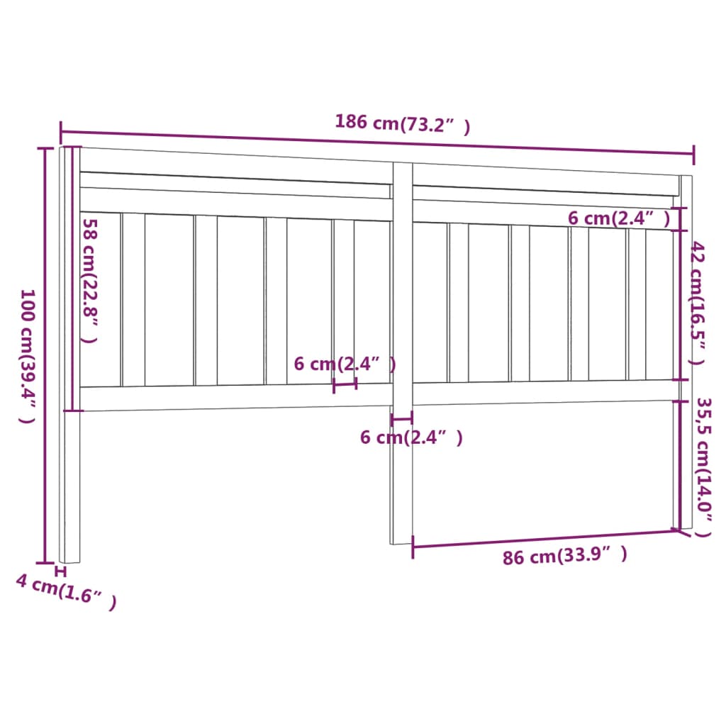 Hoofdbord 186x4x100 cm massief grenenhout wit